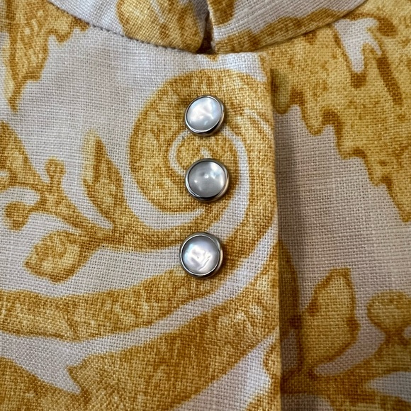 Normandy & Monroe Yellow White Print Linen Blazer Jacket Luxury Gathered Hem 10 - Picture 3 of 12